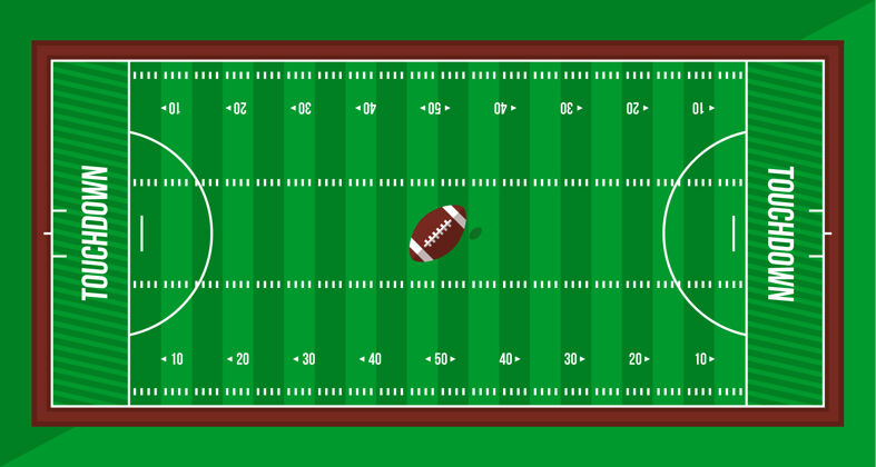 运动美式足球绿野俯瞰和球俯视图场地运动