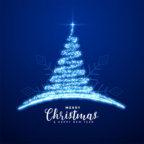 文化创意圣诞快乐闪亮蓝树背景快乐树节日
