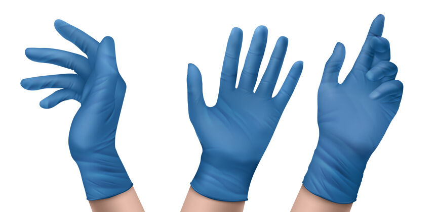 三维手上的蓝色丁腈医用手套一套逼真的乳胶或橡胶无菌手套保护外科医生抗菌