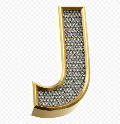 三维豪华的金色字母与钻石字母j孤立的三维渲染图像符号渲染石头