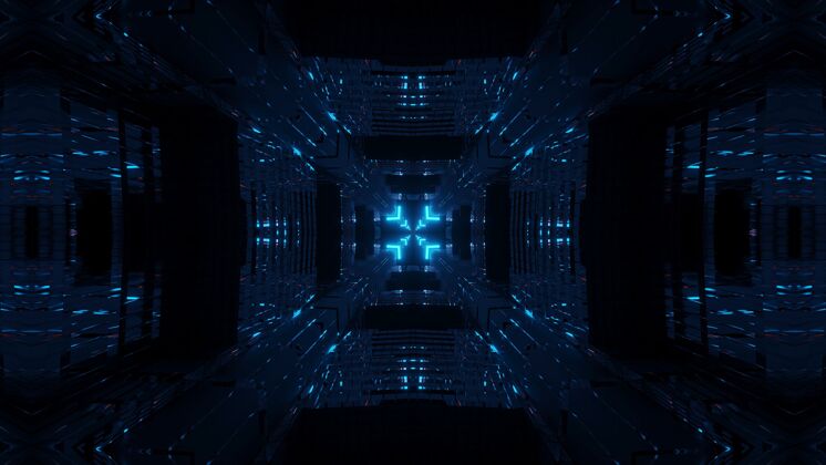 渲染宇宙环境与蓝色霓虹激光灯-完美的数字墙纸宇宙彩色效果
