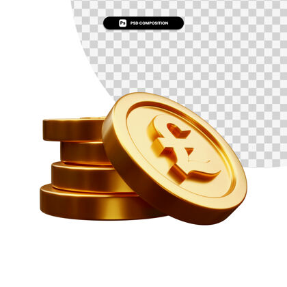 投资一堆金币在3d渲染隔离货币3d金融
