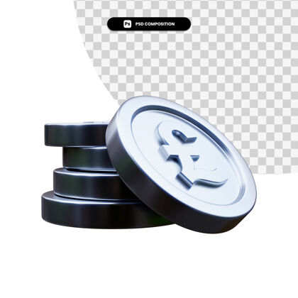 渲染一堆银币在3d渲染隔离金融商业硬币