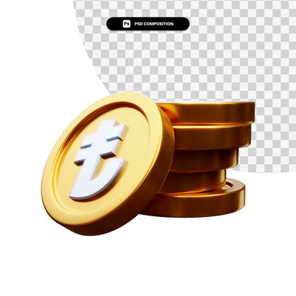 硬币一堆金币在3d渲染隔离货币渲染投资