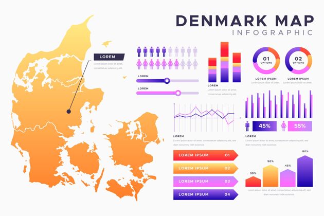 梯度渐变丹麦地图信息图模板丹麦选项