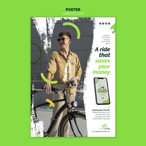 自行车绿色自行车垂直海报自行车爱好环保