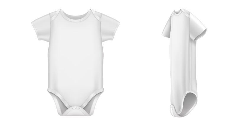 内裤婴儿连体衣 白色婴儿连体衣 短袖正面和侧面矢量逼真的空白棉衣儿童 新生儿连体衣隔离侧儿童件