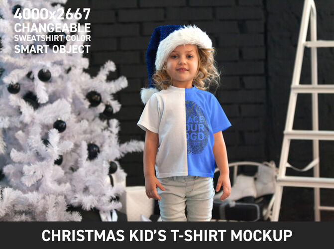 时尚圣诞儿童t恤模型商标模板真的