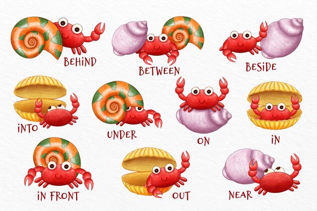 学习用螃蟹创意展示英语介词学校教育介词