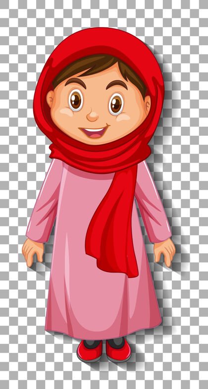 头巾美丽的阿拉伯女士卡通人物女孩孩子透明